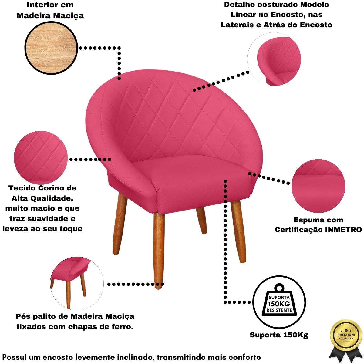 2 Poltronas Decorativa Corino Moderna para Sala de Estar Recepção Reforçada MOBLAN decor