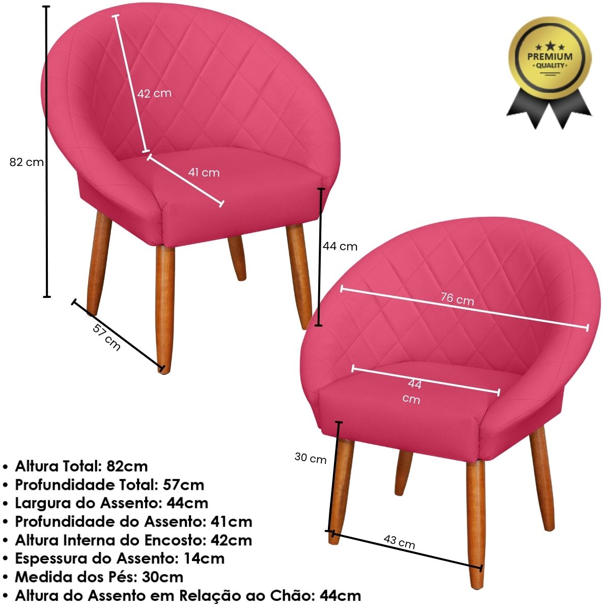 2 Poltronas Decorativa Corino Moderna para Sala de Estar Recepção Reforçada MOBLAN decor