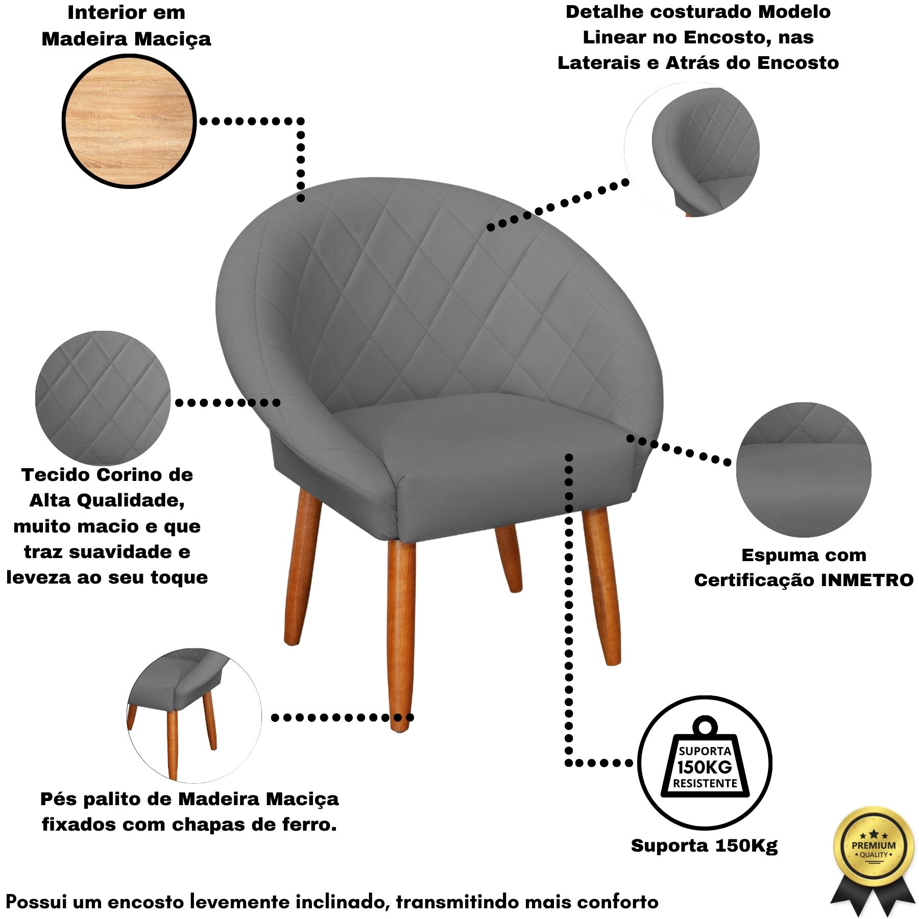 2 Poltronas Decorativa Corino Moderna para Sala de Estar Recepção Reforçada MOBLAN decor