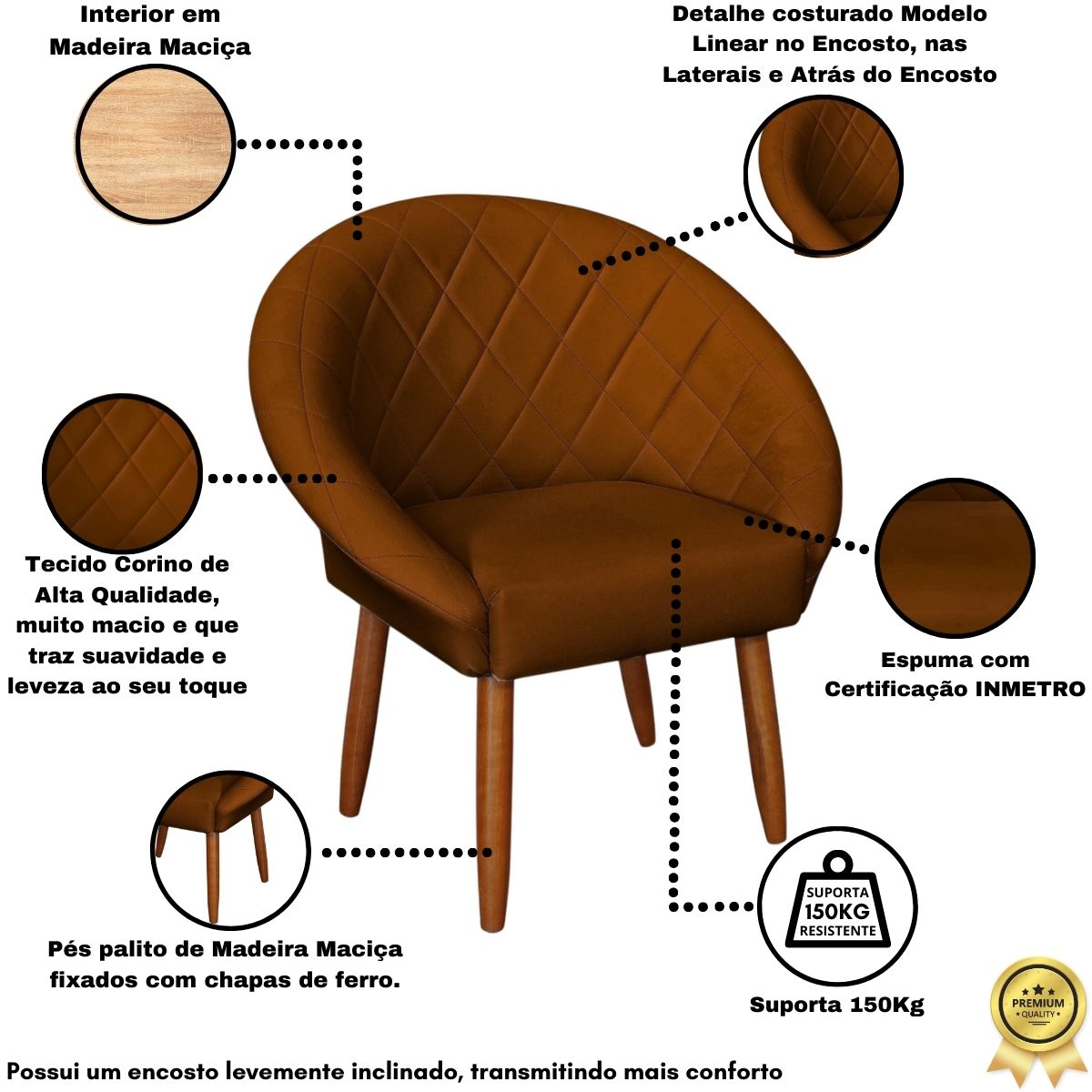 2 Poltronas Decorativa Corino Moderna para Sala de Estar Recepção Reforçada MOBLAN decor