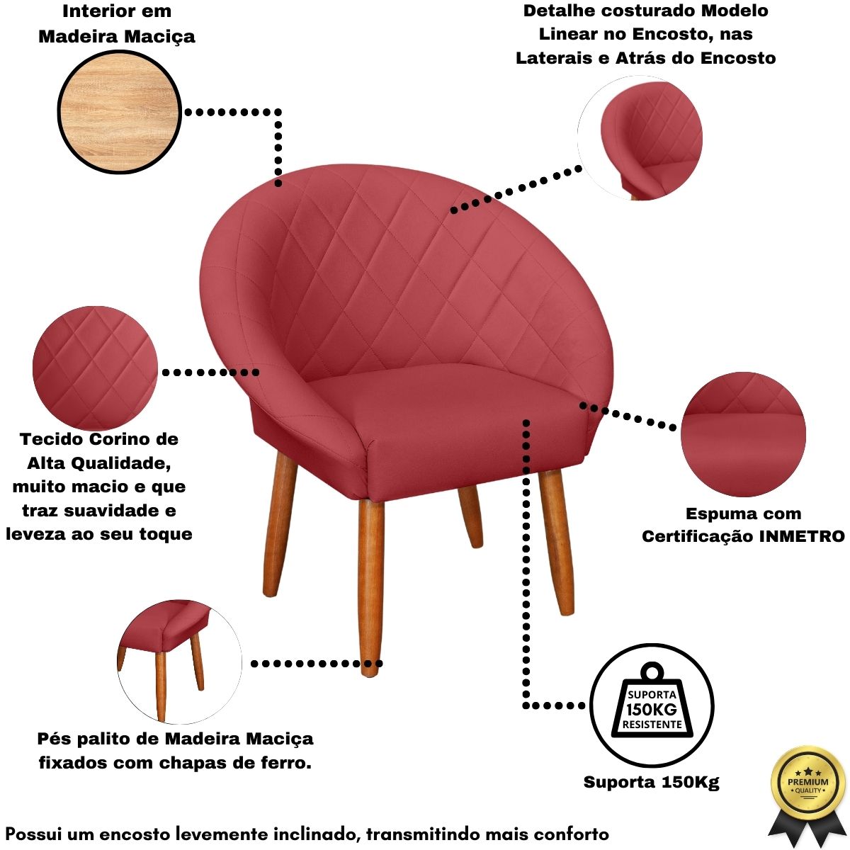 2 Poltronas Decorativa Corino Moderna para Sala de Estar Recepção Reforçada MOBLAN decor