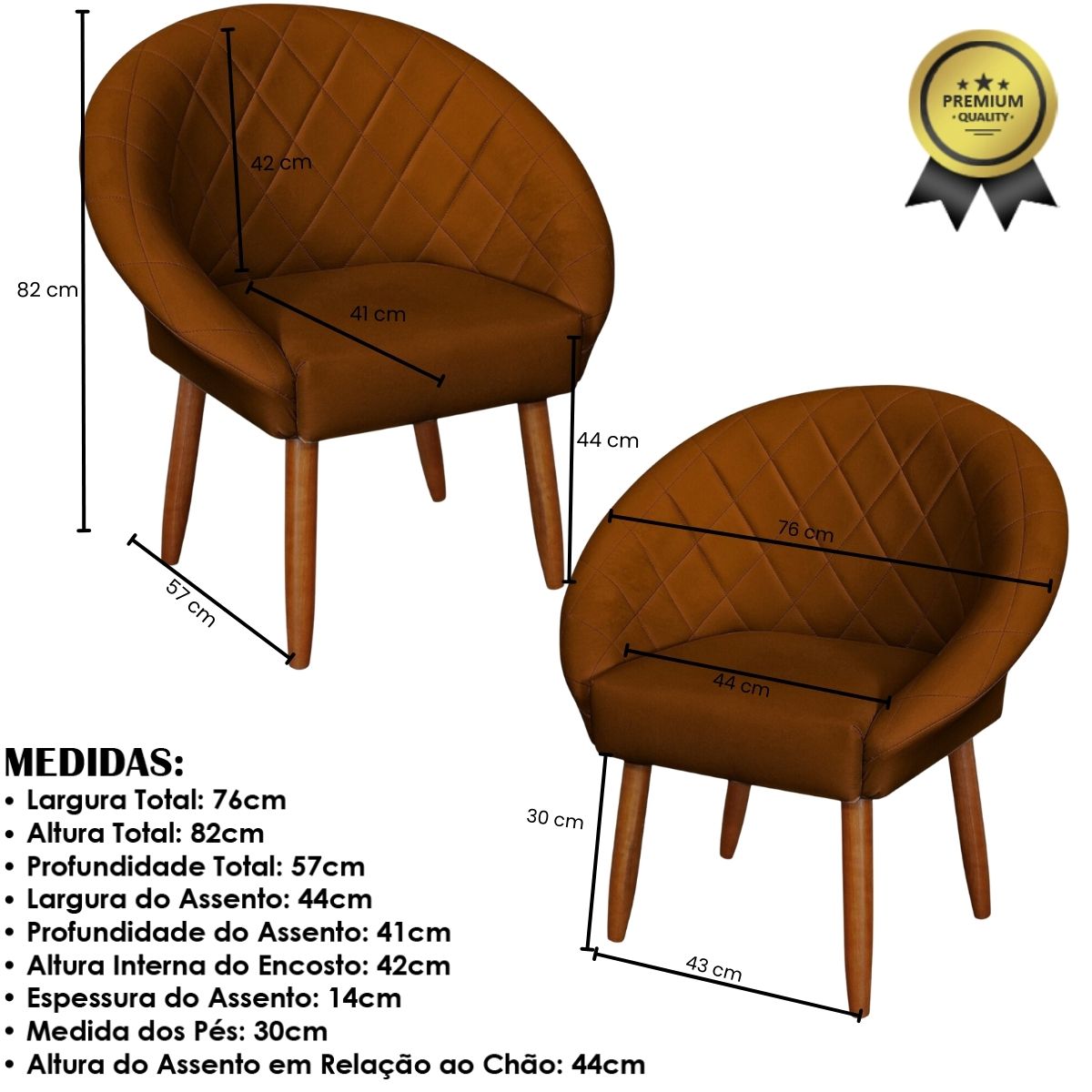 2 Poltronas Decorativa Corino Moderna para Sala de Estar Recepção Reforçada MOBLAN decor