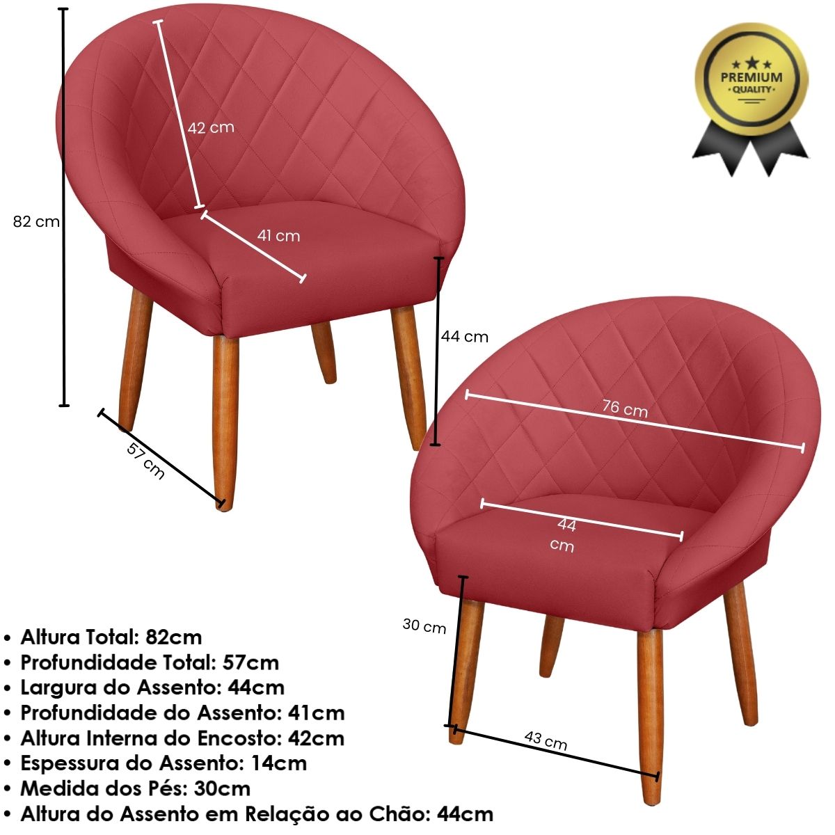 2 Poltronas Decorativa Corino Moderna para Sala de Estar Recepção Reforçada MOBLAN decor