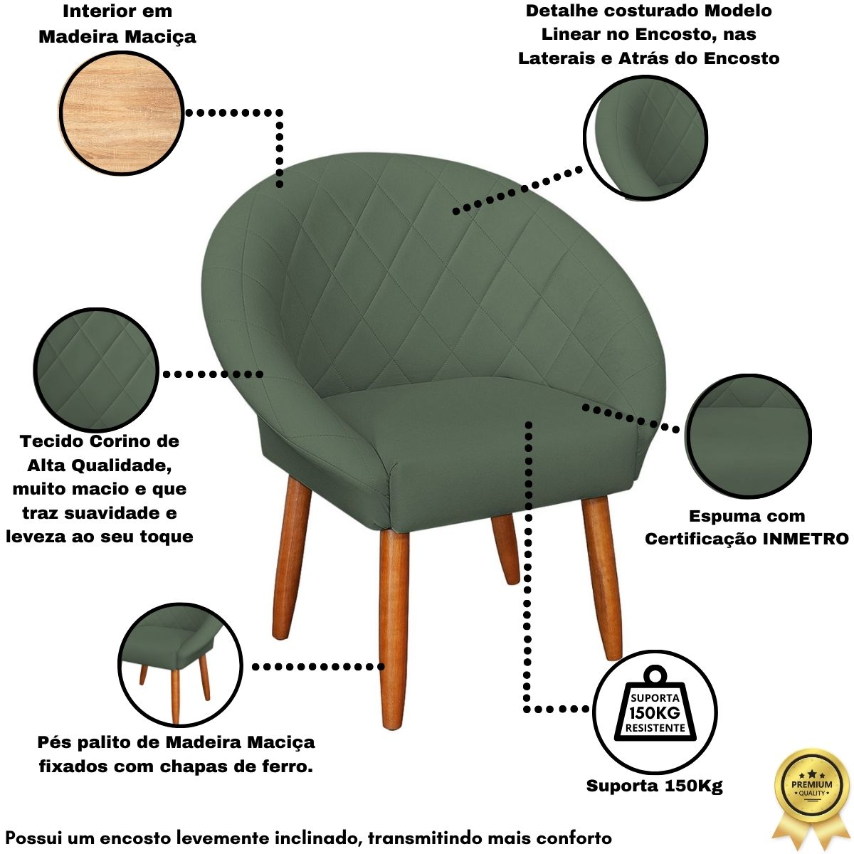 2 Poltronas Decorativa Corino Moderna para Sala de Estar Recepção Reforçada MOBLAN decor