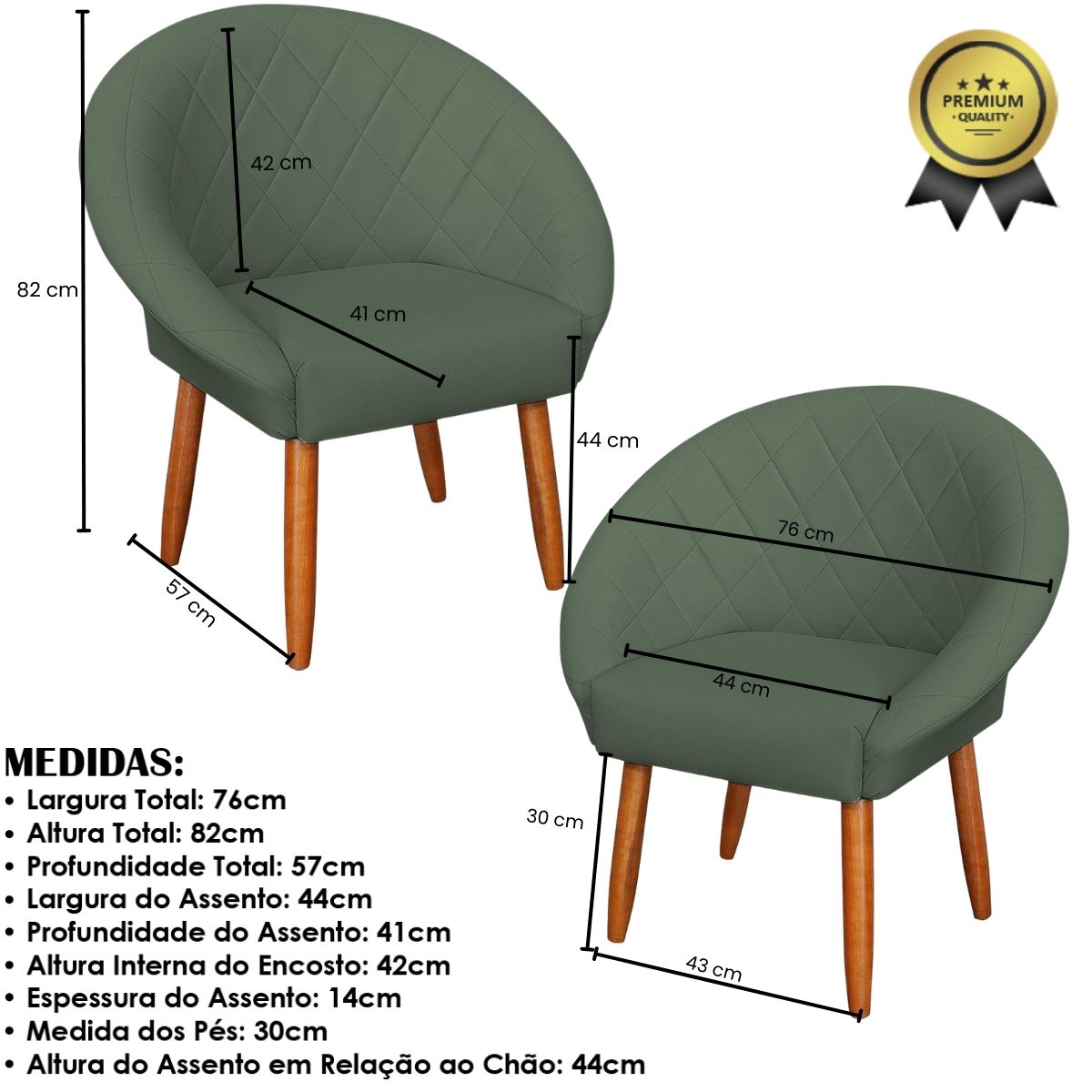 2 Poltronas Decorativa Corino Moderna para Sala de Estar Recepção Reforçada MOBLAN decor