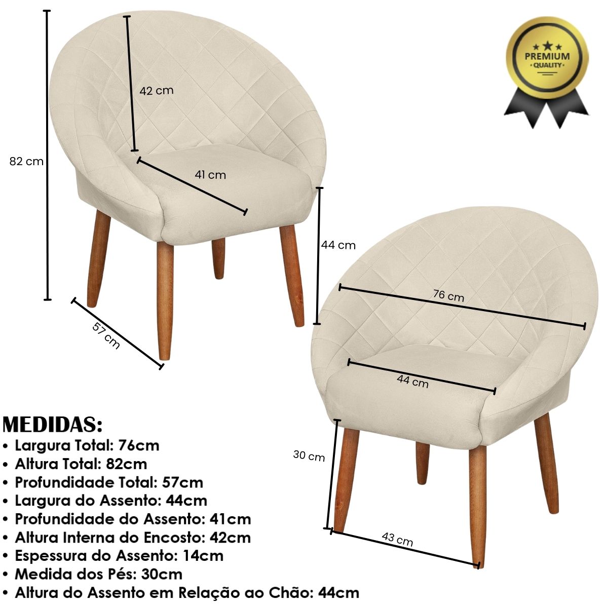 2 Poltronas Decorativa Moderna para Sala de Estar Recepção Reforçada MOBLAN decor