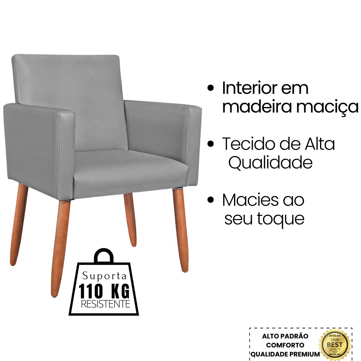 2 Poltronas Resistente para Recepção Confortável Corino Escritório MOBLAN decor