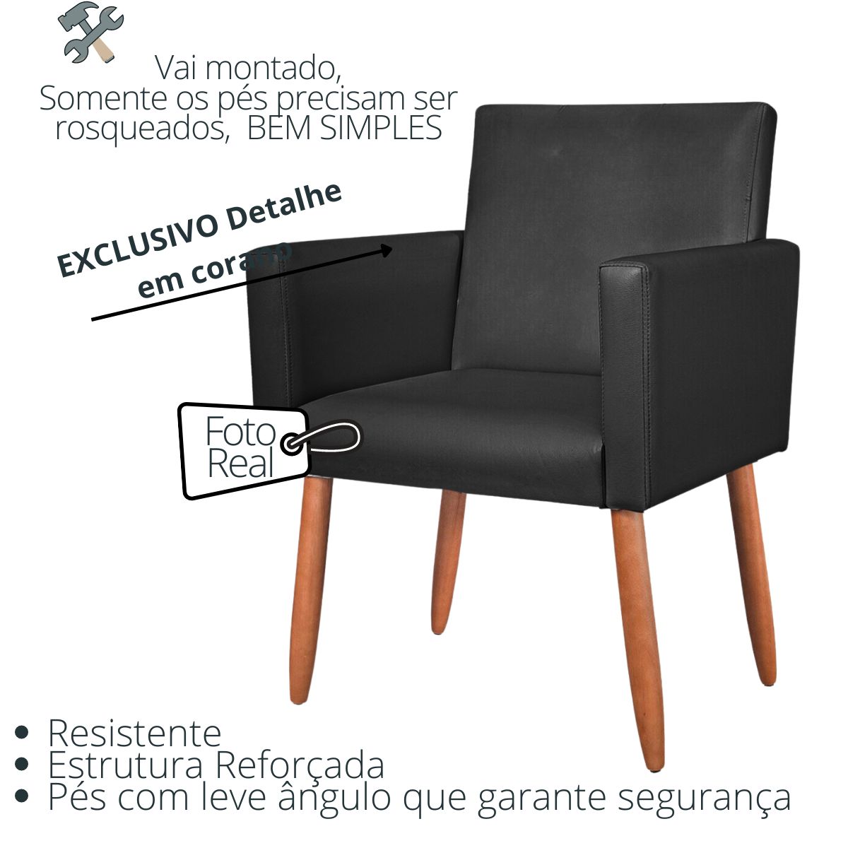 2 Poltronas Resistente para Recepção Confortável Corino Escritório MOBLAN decor