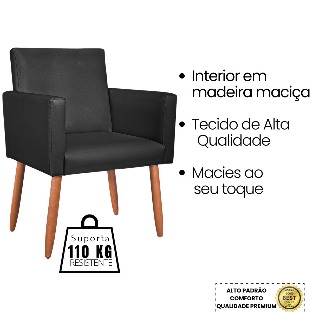 2 Poltronas Resistente para Recepção Confortável Corino Escritório MOBLAN decor
