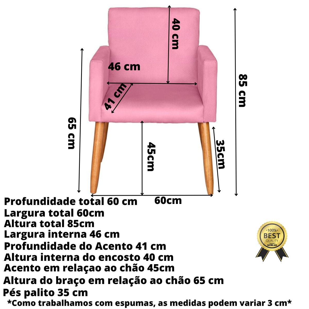 2 Poltronas Resistente para Recepção Confortável Escritório MOBLAN decor