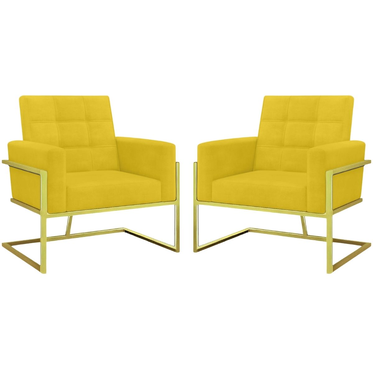 2 Poltronas com Base de Ferro Dourada Reforçada para Recepção MOBLAN decor