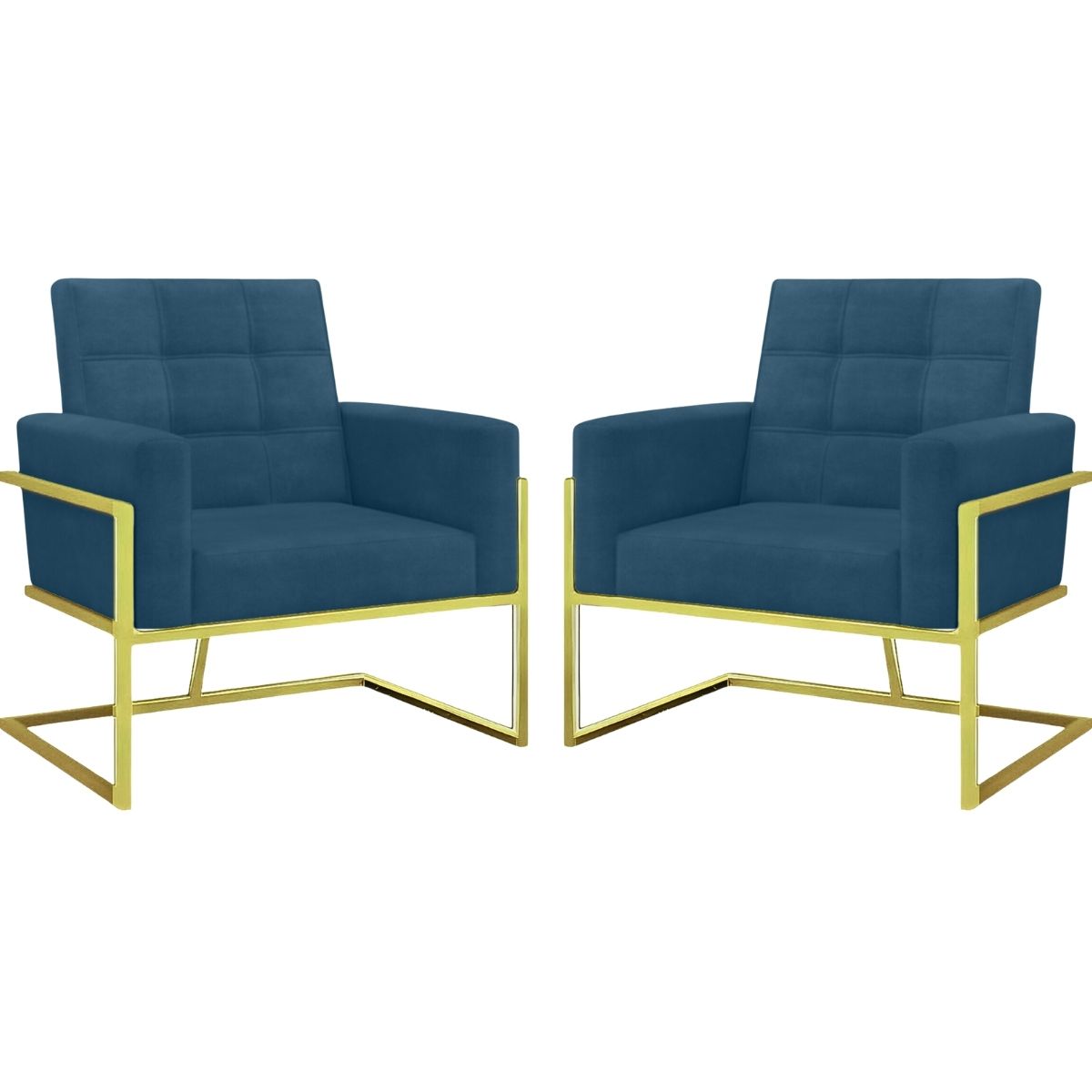 2 Poltronas com Base de Ferro Dourada Reforçada para Recepção MOBLAN decor