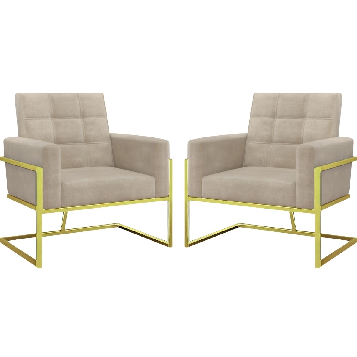 2 Poltronas com Base de Ferro Dourada Reforçada para Recepção MOBLAN decor