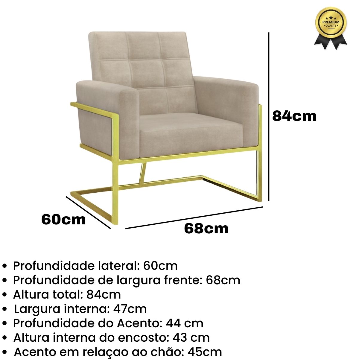2 Poltronas com Base de Ferro Dourada Reforçada para Recepção MOBLAN decor
