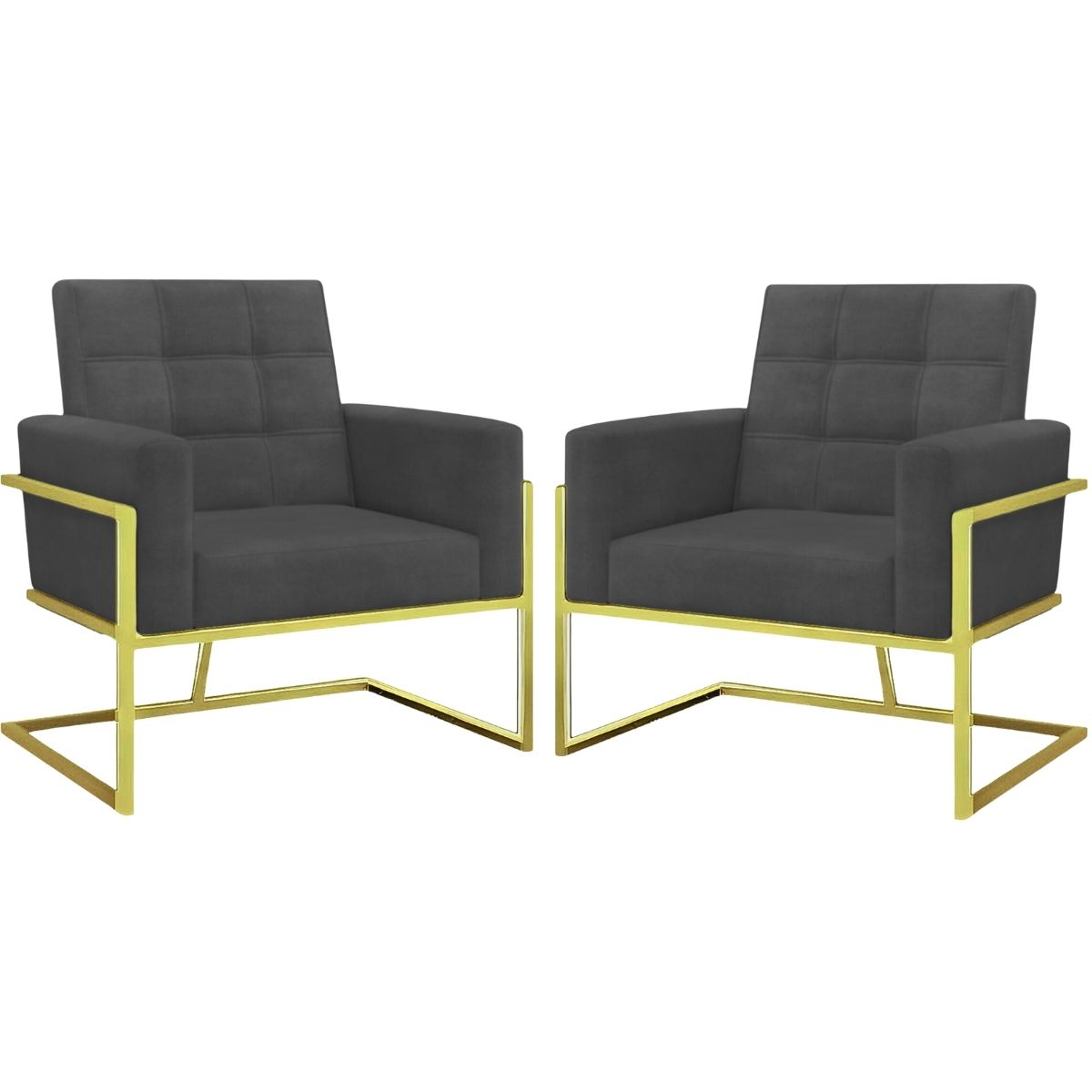 2 Poltronas com Base de Ferro Dourada Reforçada para Recepção MOBLAN decor