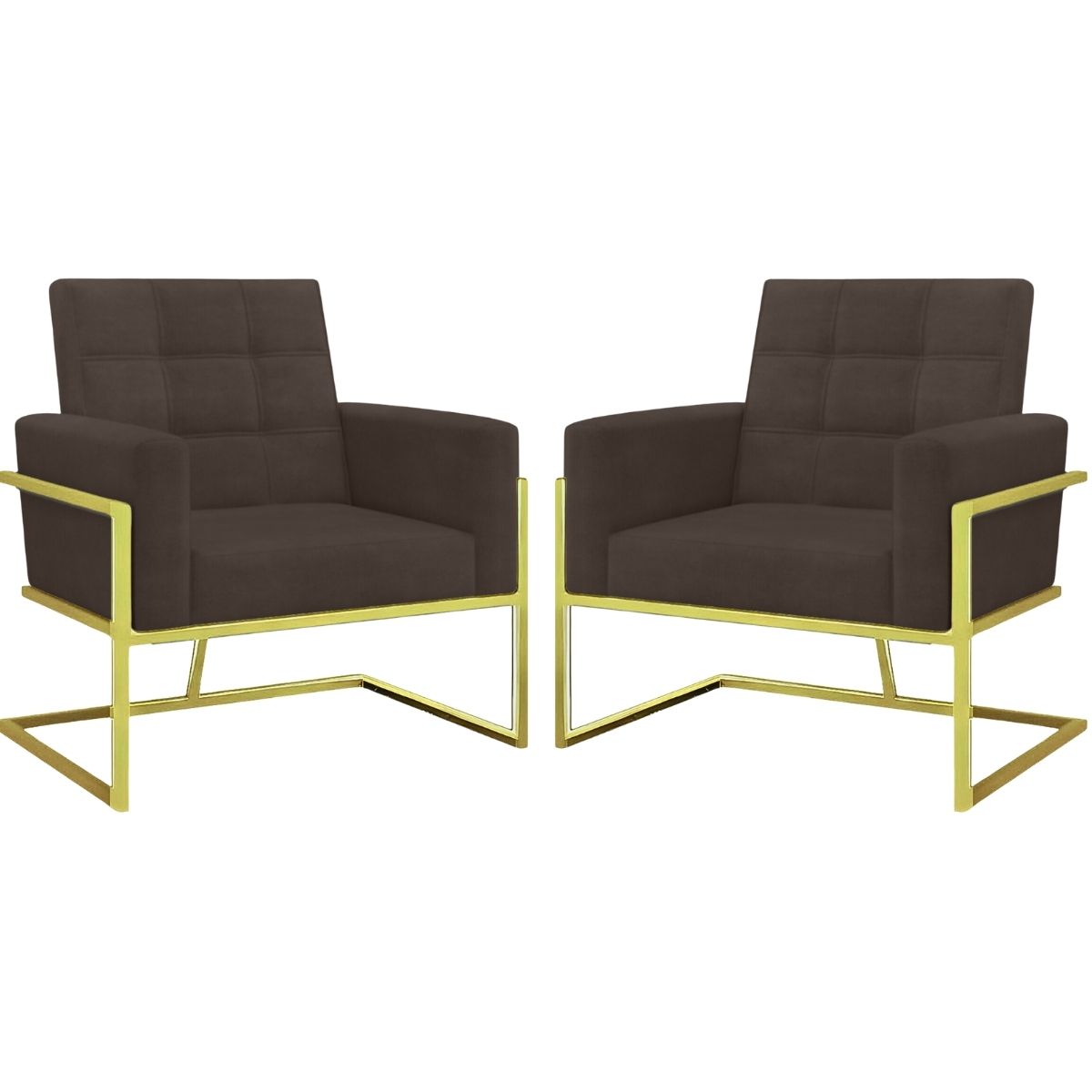 2 Poltronas com Base de Ferro Dourada Reforçada para Recepção MOBLAN decor