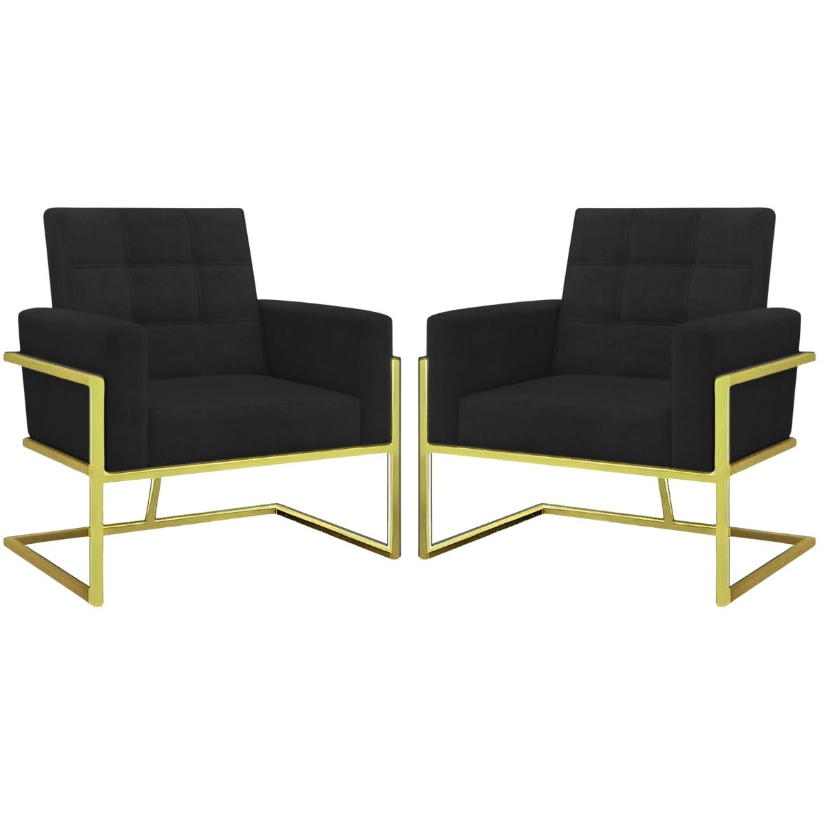 2 Poltronas com Base de Ferro Dourada Reforçada para Recepção MOBLAN decor