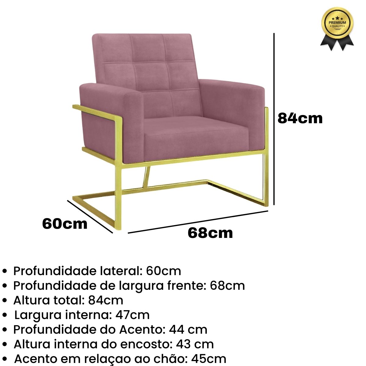 2 Poltronas com Base de Ferro Dourada Reforçada para Recepção MOBLAN decor