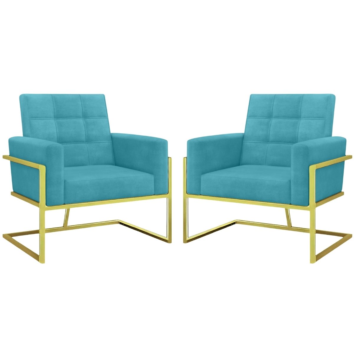 2 Poltronas com Base de Ferro Dourada Reforçada para Recepção MOBLAN decor