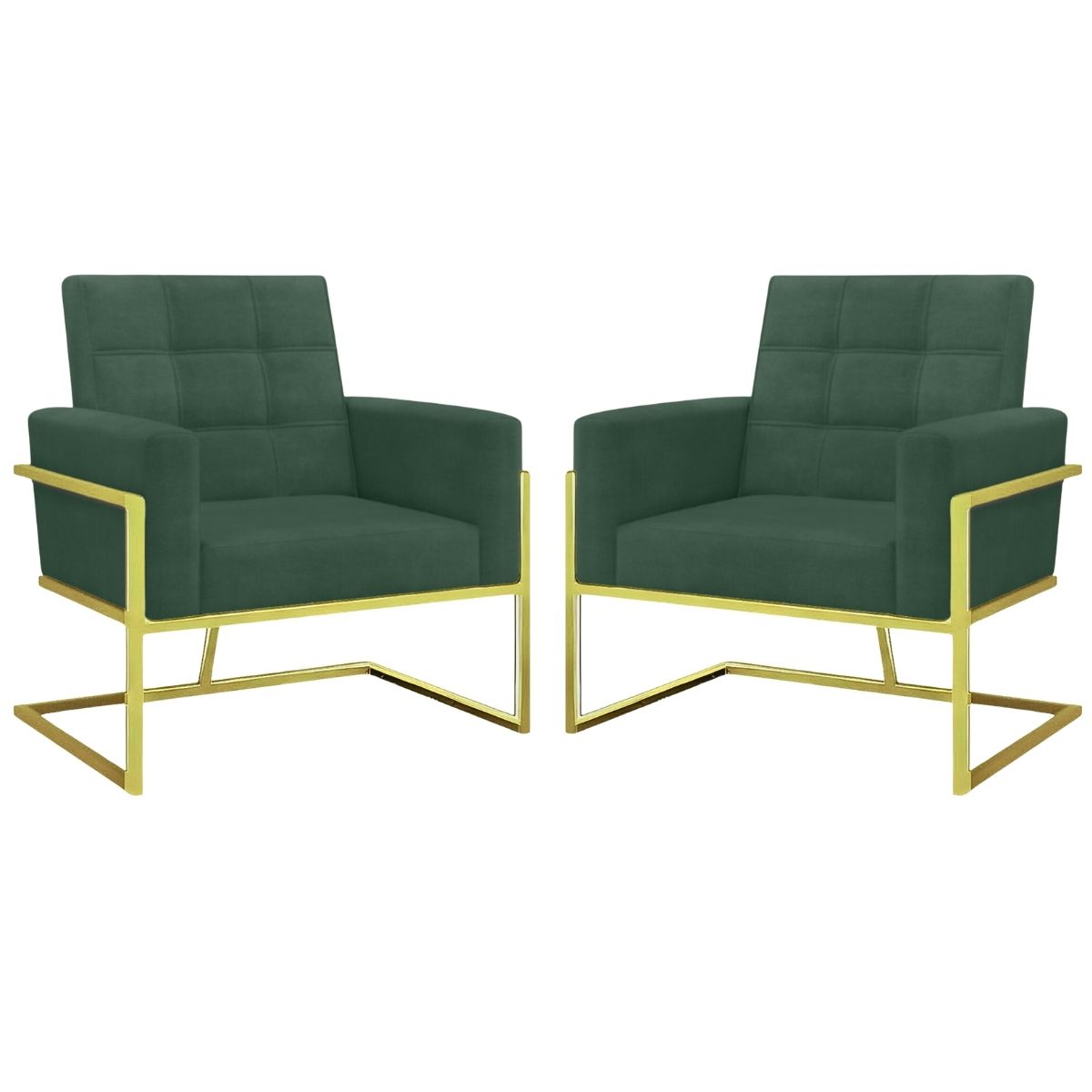 2 Poltronas com Base de Ferro Dourada Reforçada para Recepção MOBLAN decor