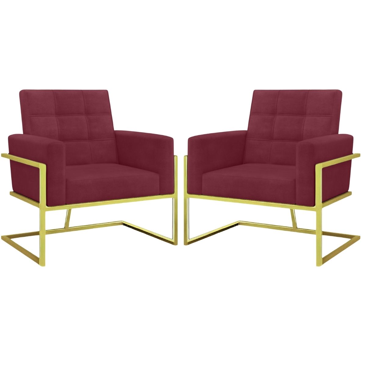 2 Poltronas com Base de Ferro Dourada Reforçada para Recepção MOBLAN decor