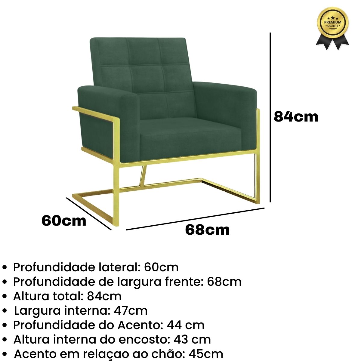 2 Poltronas com Base de Ferro Dourada Reforçada para Recepção MOBLAN decor
