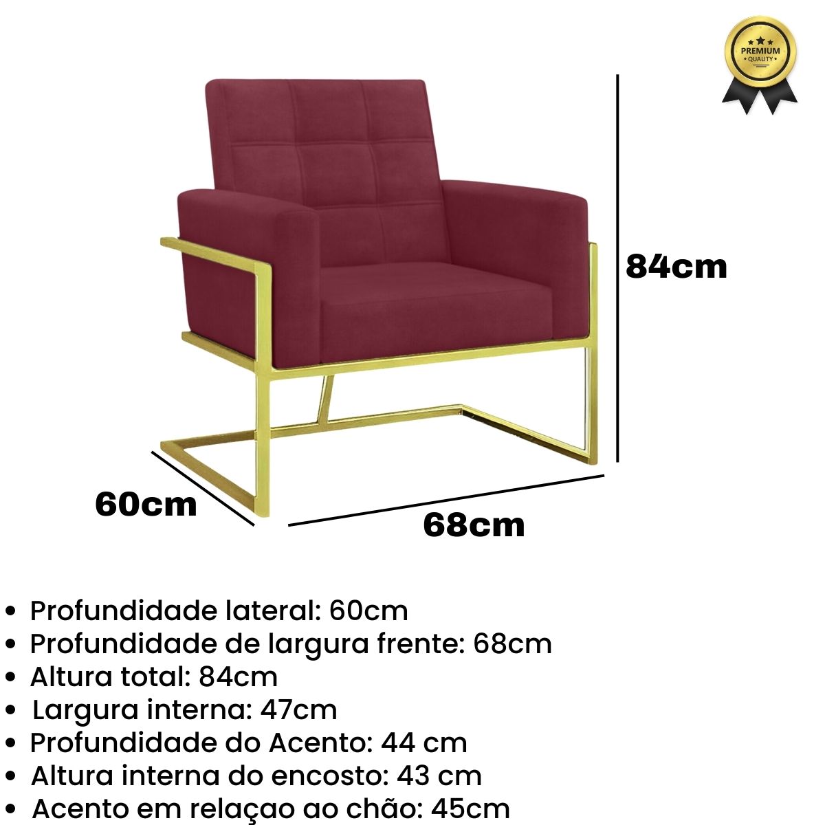2 Poltronas com Base de Ferro Dourada Reforçada para Recepção MOBLAN decor