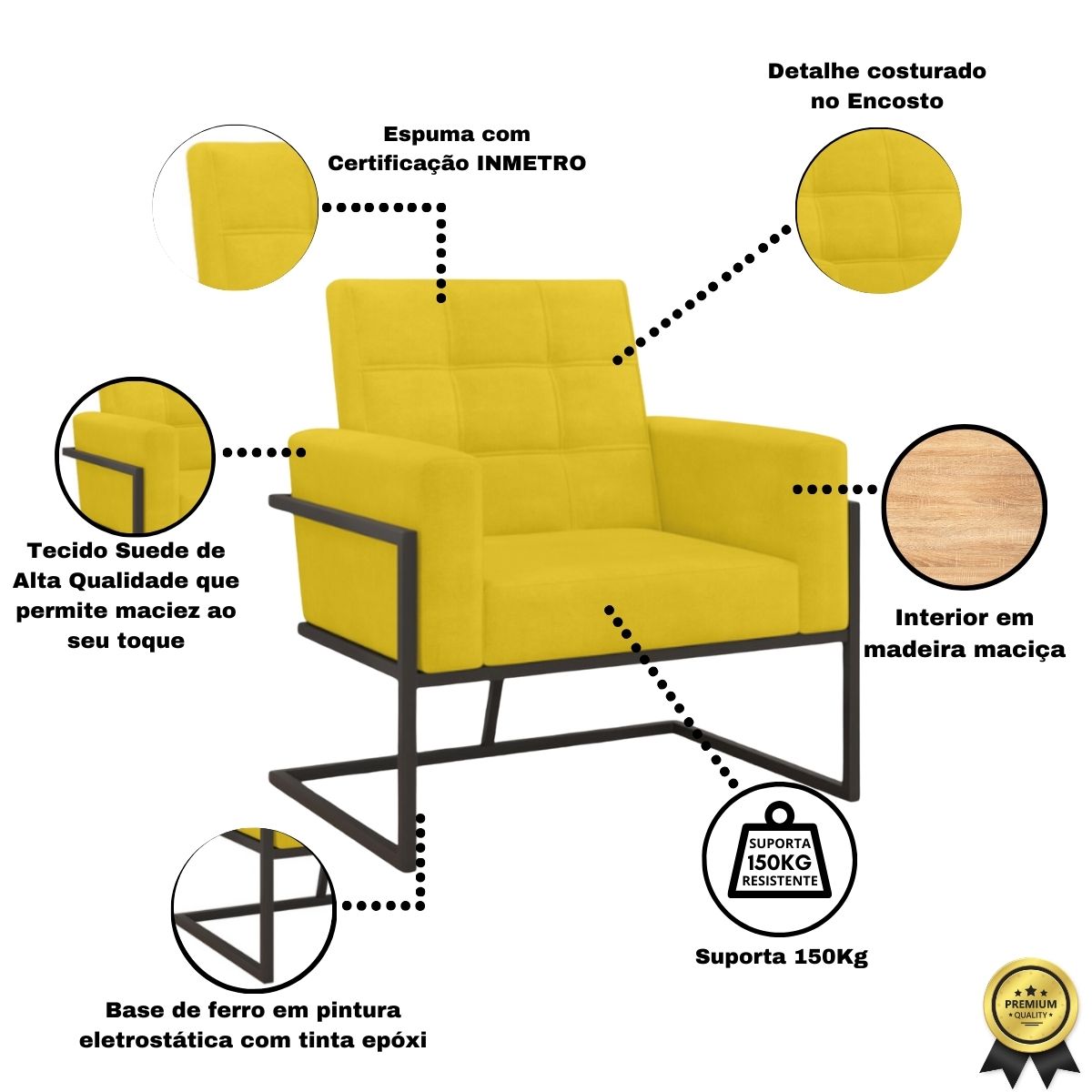 2 Poltronas com Base de Ferro Reforçada para Recepção MOBLAN decor
