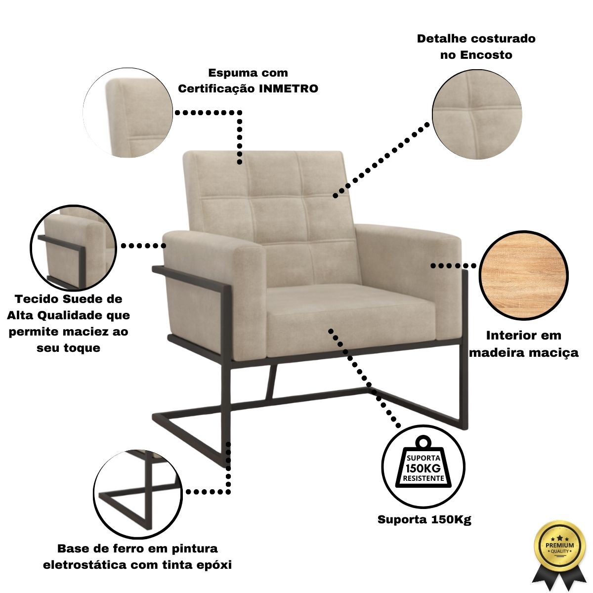 2 Poltronas com Base de Ferro Reforçada para Recepção MOBLAN decor
