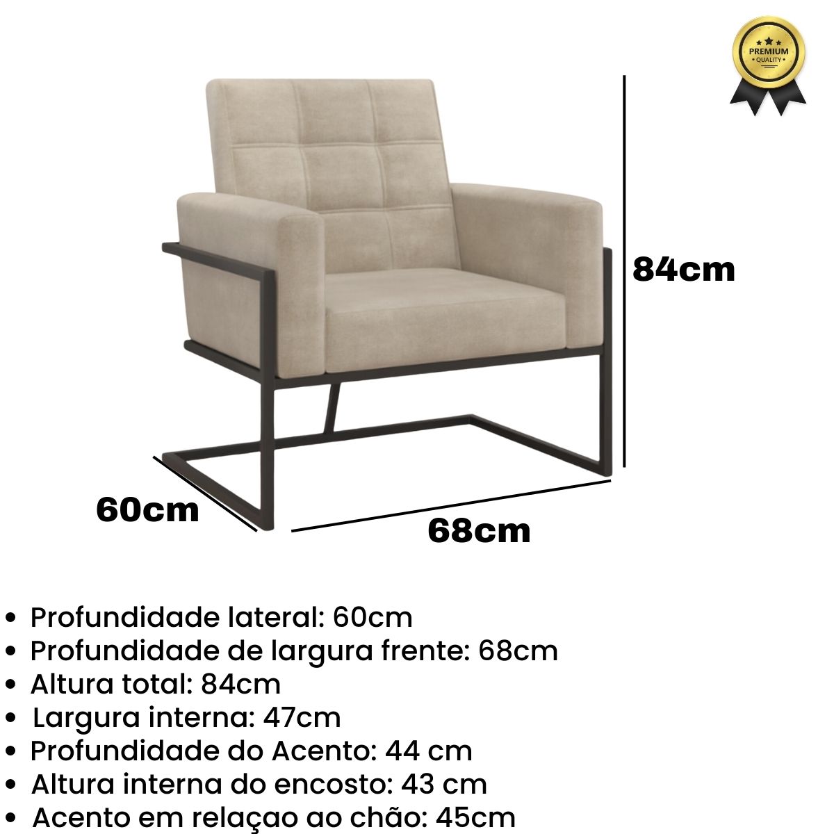 2 Poltronas com Base de Ferro Reforçada para Recepção MOBLAN decor