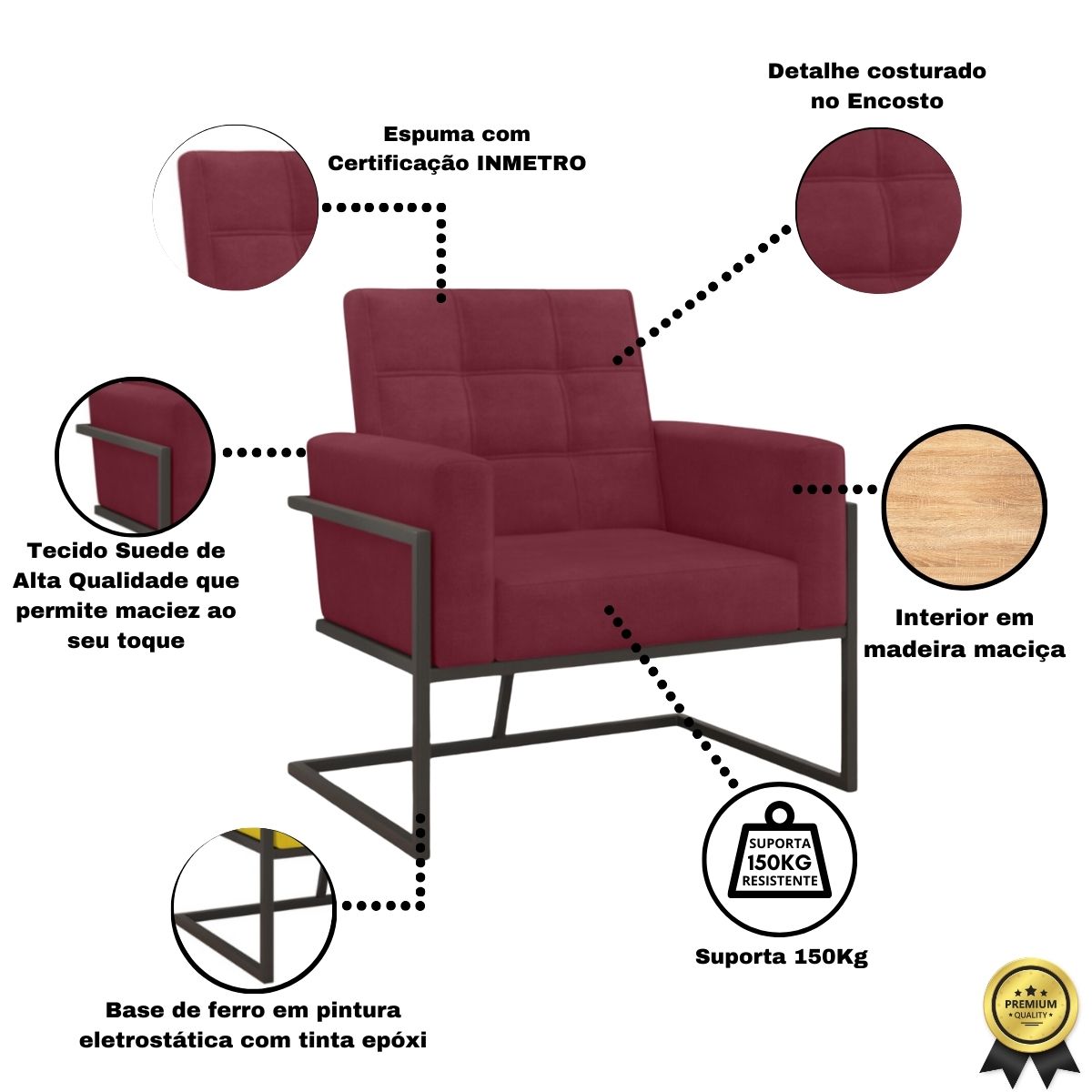 2 Poltronas com Base de Ferro Reforçada para Recepção MOBLAN decor