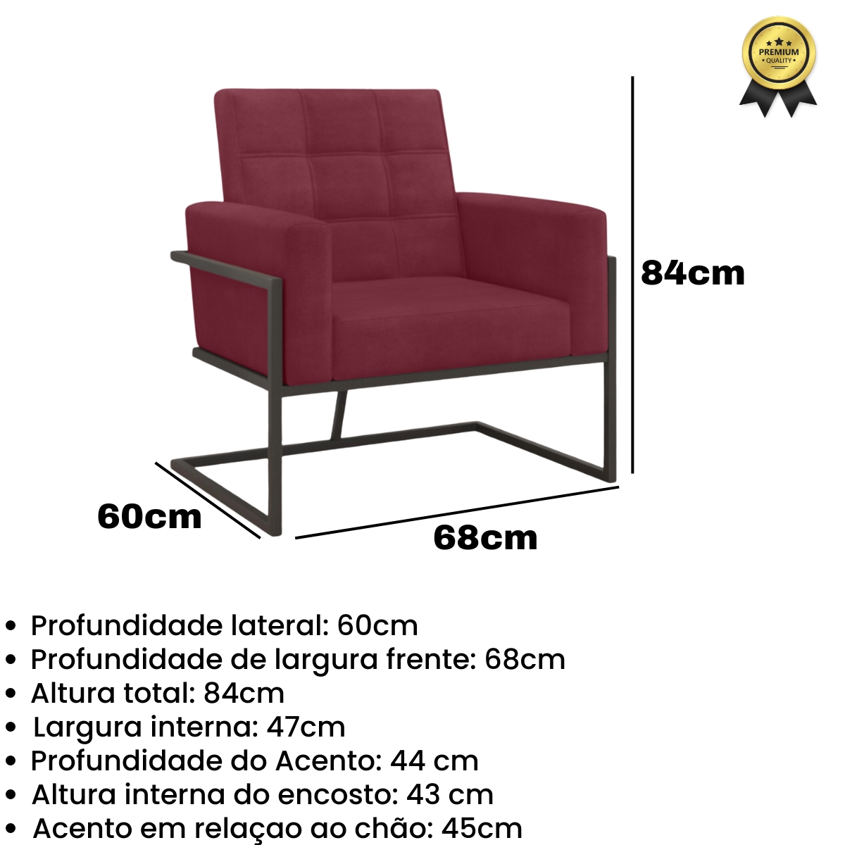2 Poltronas com Base de Ferro Reforçada para Recepção MOBLAN decor