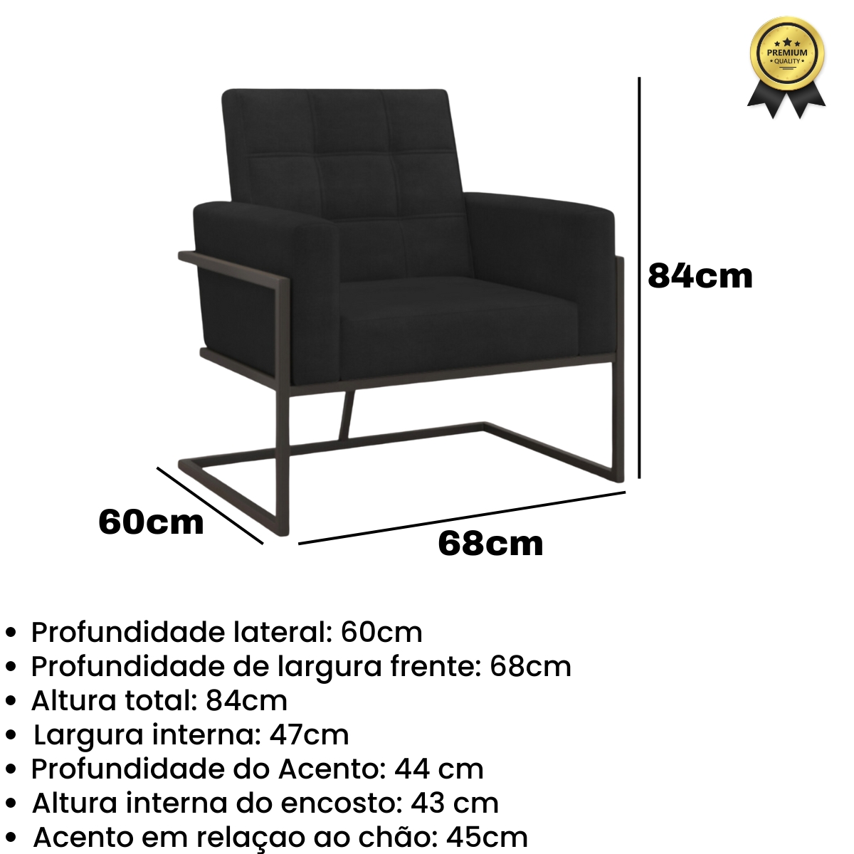 2 Poltronas com Base de Ferro Reforçada para Recepção MOBLAN decor