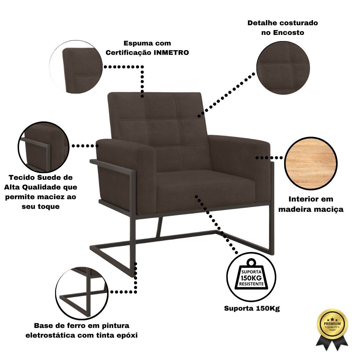 2 Poltronas com Base de Ferro Reforçada para Recepção MOBLAN decor