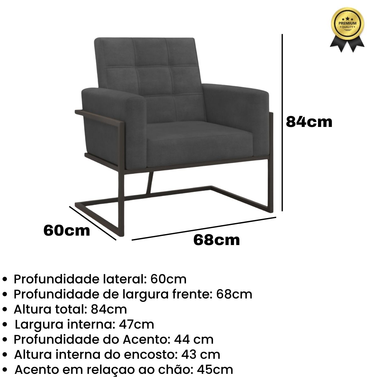 2 Poltronas com Base de Ferro Reforçada para Recepção MOBLAN decor