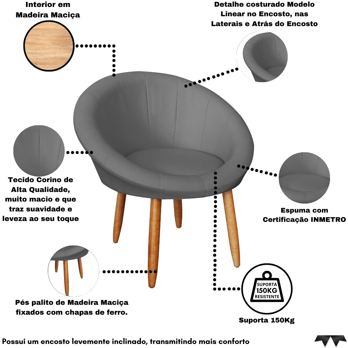 2 Poltronas moderna confortável para Sala de espera Corino Recepção MOBLAN decor