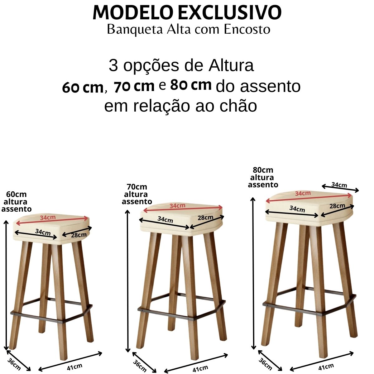 Banqueta Alta sem Encosto para Balcão Gourmet MOBLAN decor