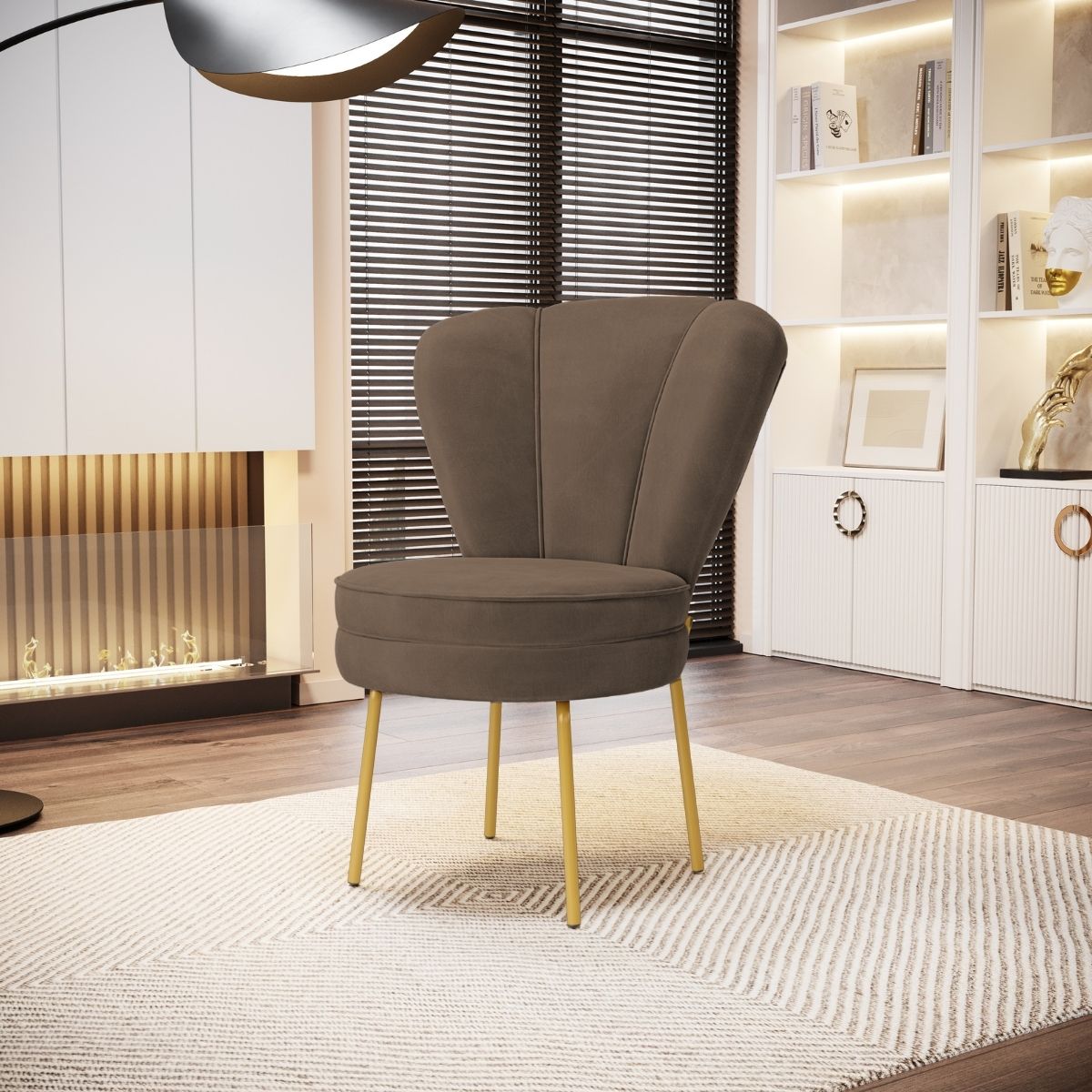Cadeira Estofada para Mesa de Jantar Moderna Cozinha Pés de Ferro Tecido Veludo MOBLAN decor