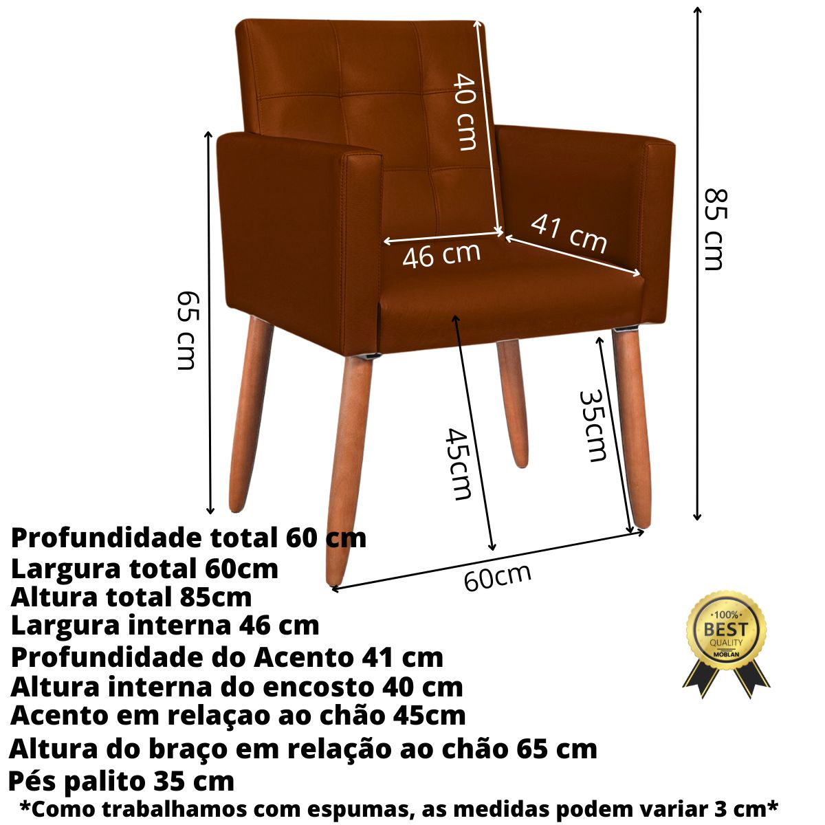 Cadeira Poltrona Conforto Corino Para Escritório Sala Luxo MOBLAN decor