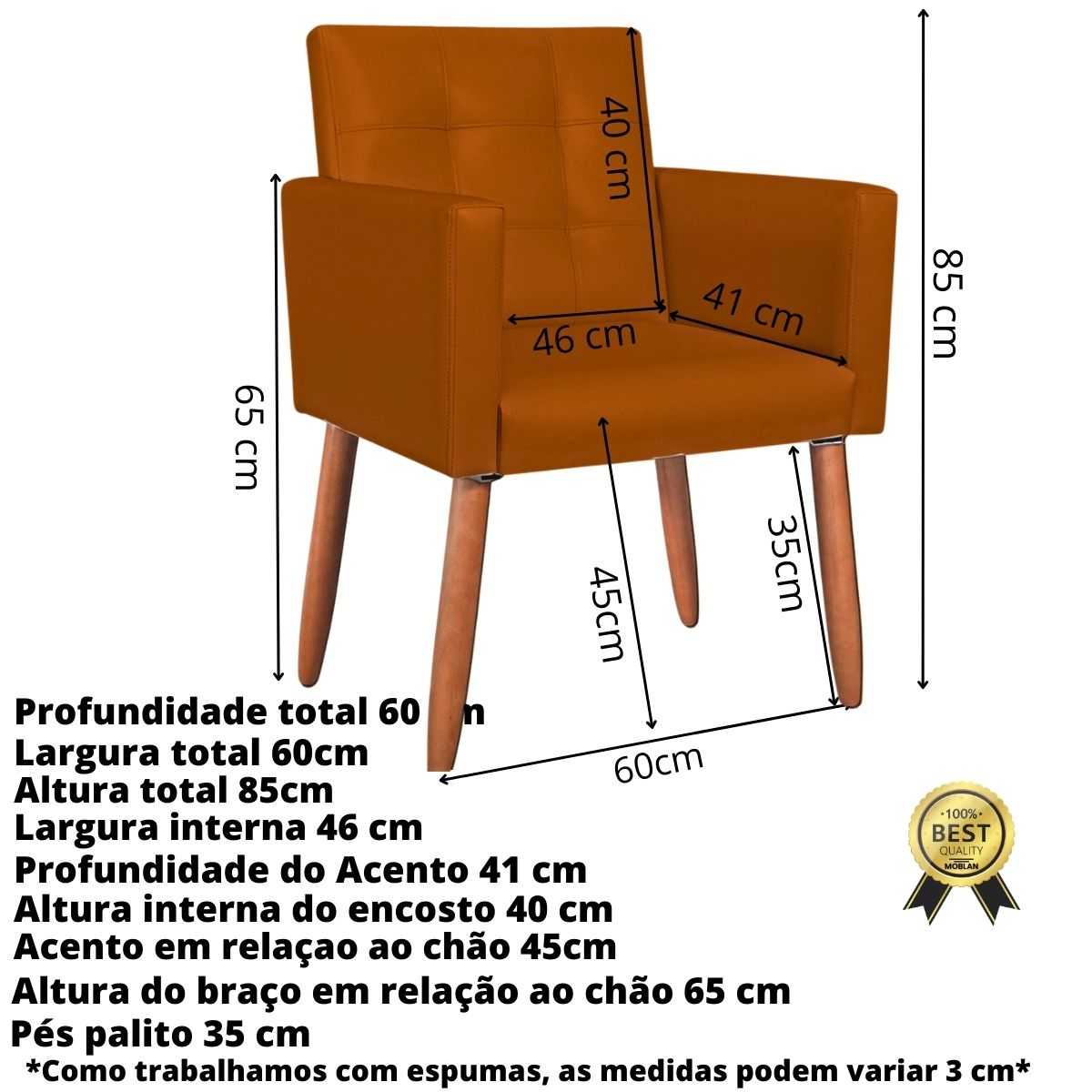 Cadeira Poltrona Conforto Corino Para Escritório Sala Luxo MOBLAN decor