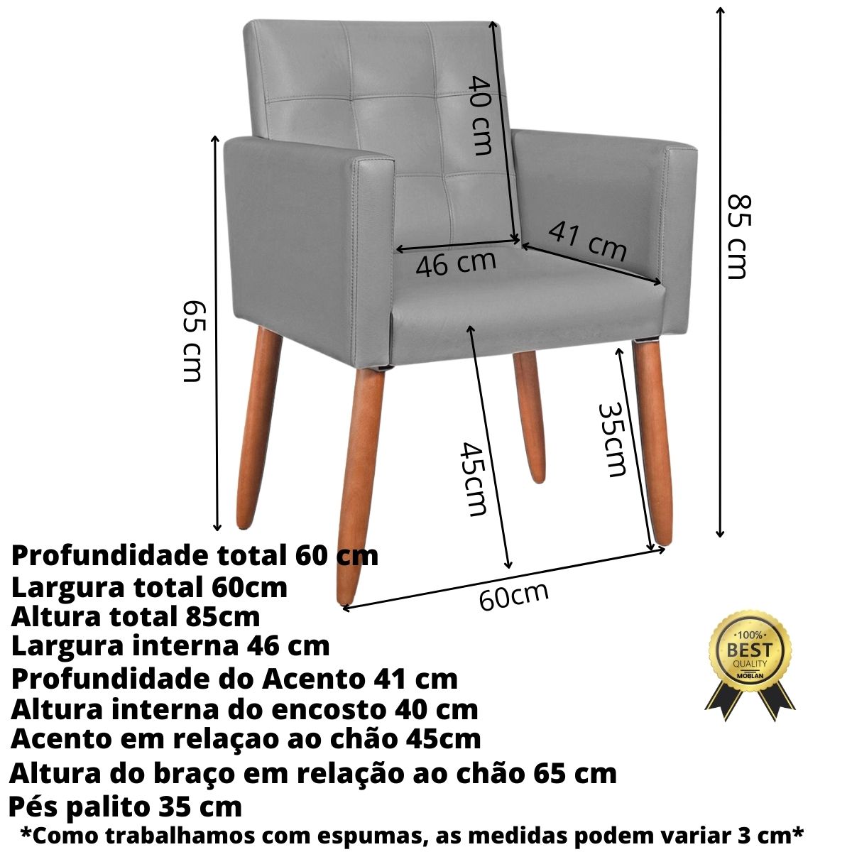 Cadeira Poltrona Conforto Corino Para Escritório Sala Luxo MOBLAN decor