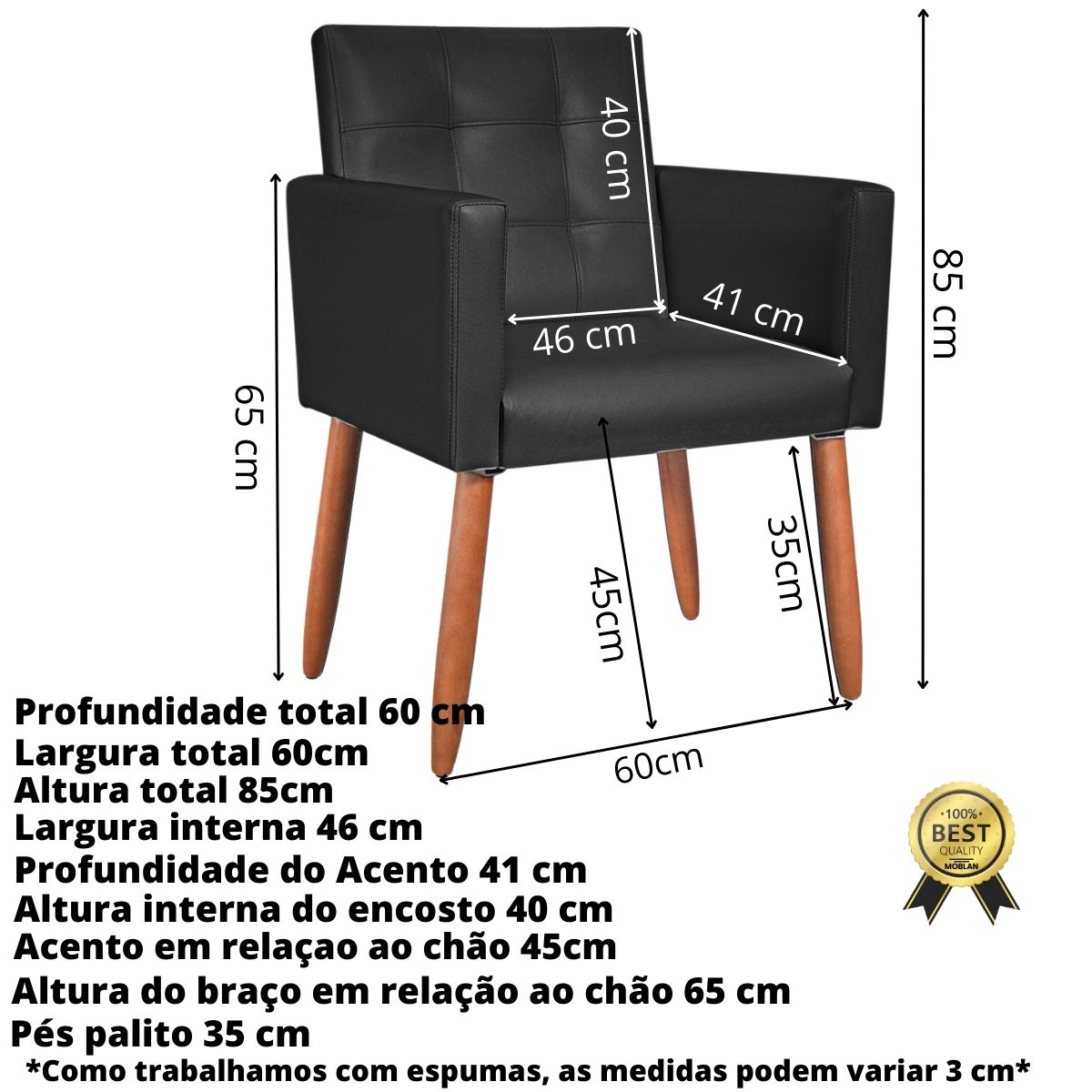 Cadeira Poltrona Conforto Corino Para Escritório Sala Luxo MOBLAN decor