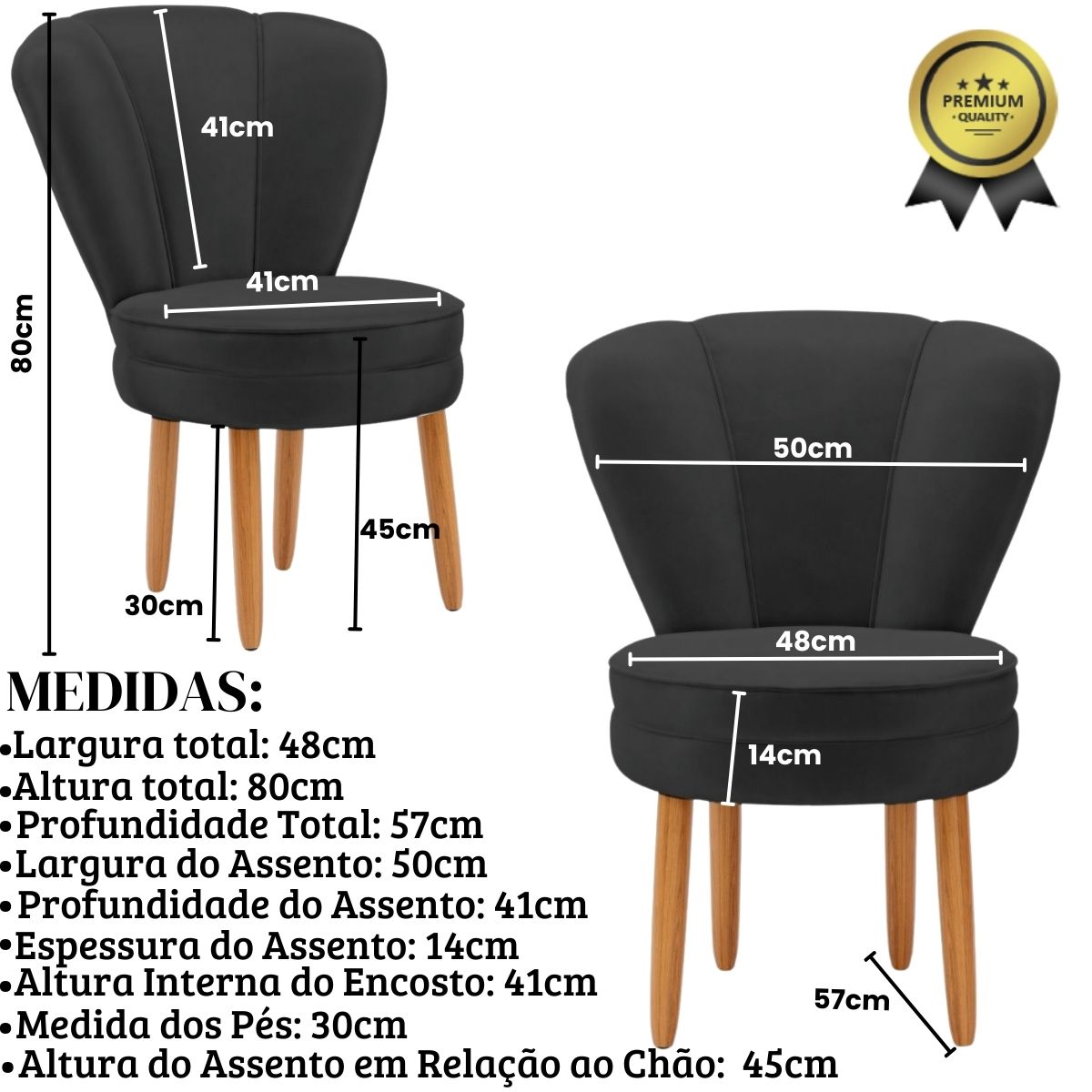Conjunto 2 Poltronas para Cozinha Confortável Pés de Madeira MOBLAN decor