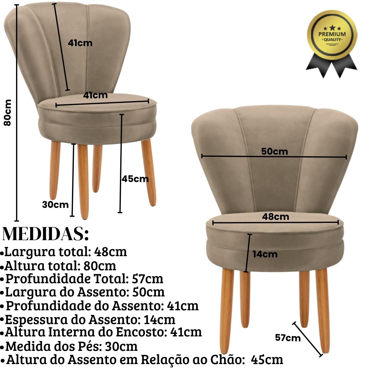 Conjunto 2 Poltronas para Cozinha Confortável Pés de Madeira MOBLAN decor