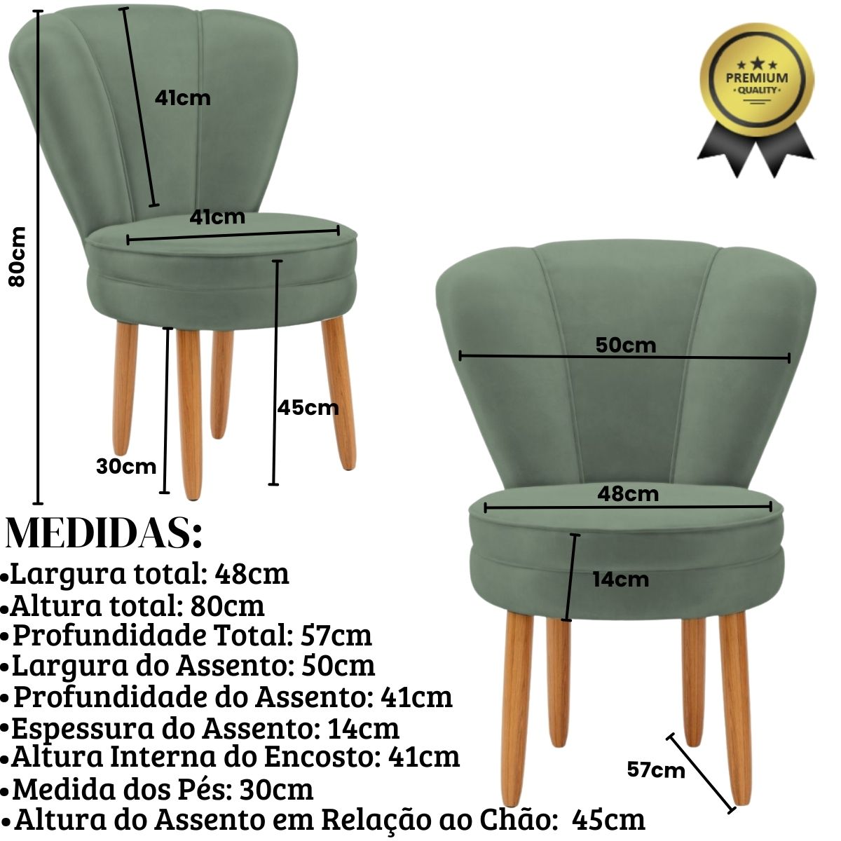 Conjunto 2 Poltronas para Cozinha Confortável Pés de Madeira MOBLAN decor