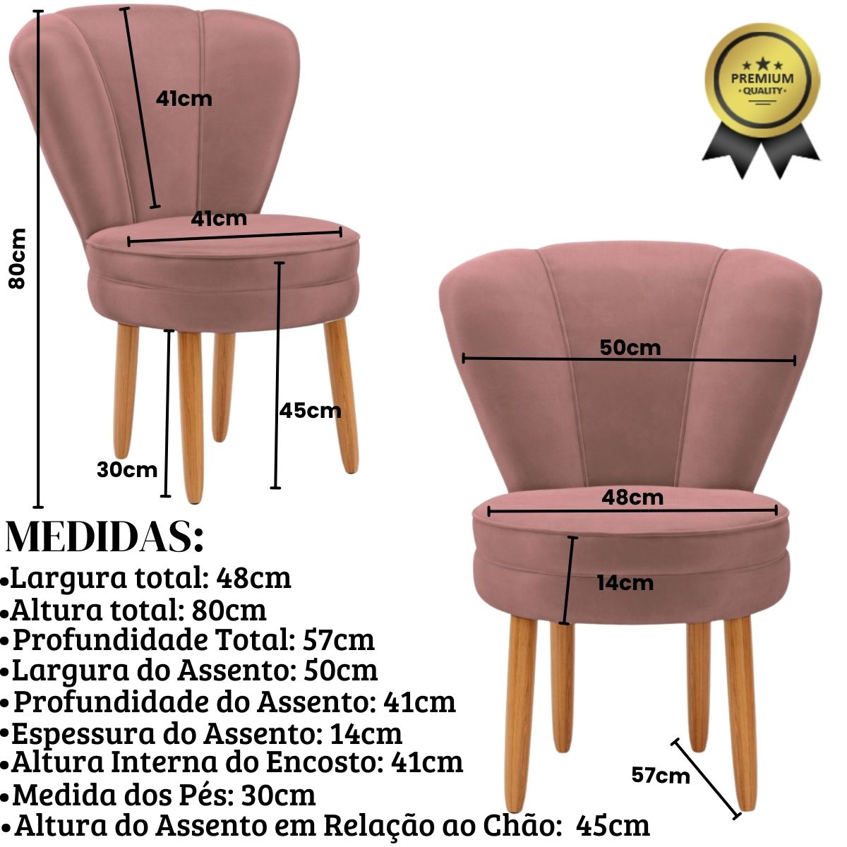 Conjunto 2 Poltronas para Cozinha Confortável Pés de Madeira MOBLAN decor