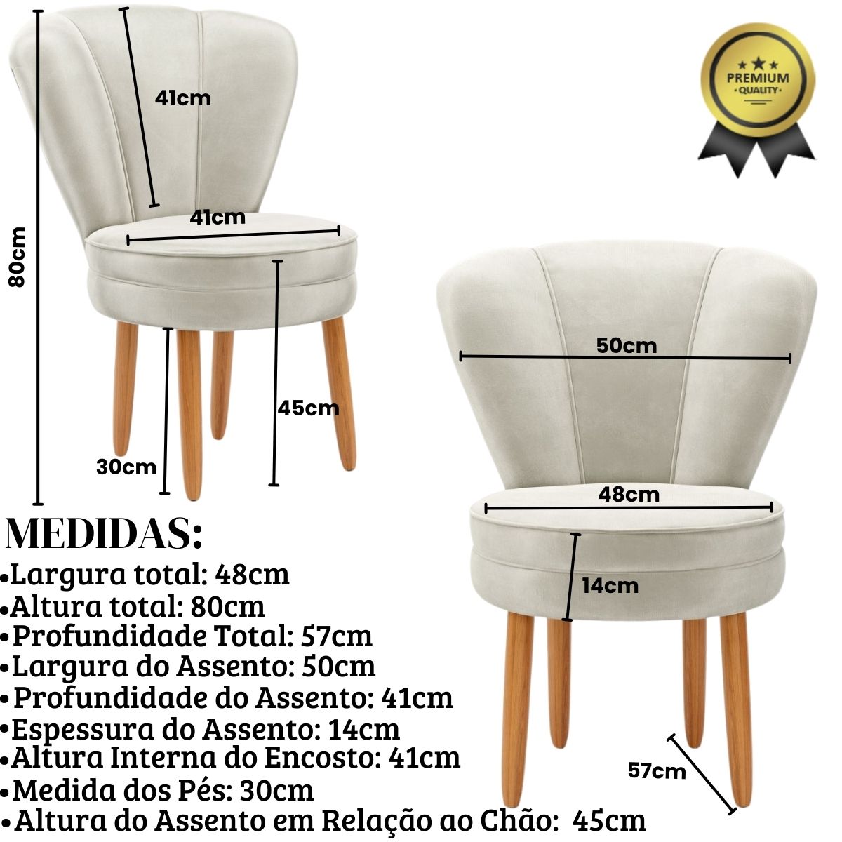 Conjunto 2 Poltronas para Cozinha Confortável Pés de Madeira MOBLAN decor