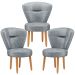 Conjunto 3 Poltronas Estofadas para Sala de Jantar Cozinha Recepção Pés de Madeira Tecido Veludo