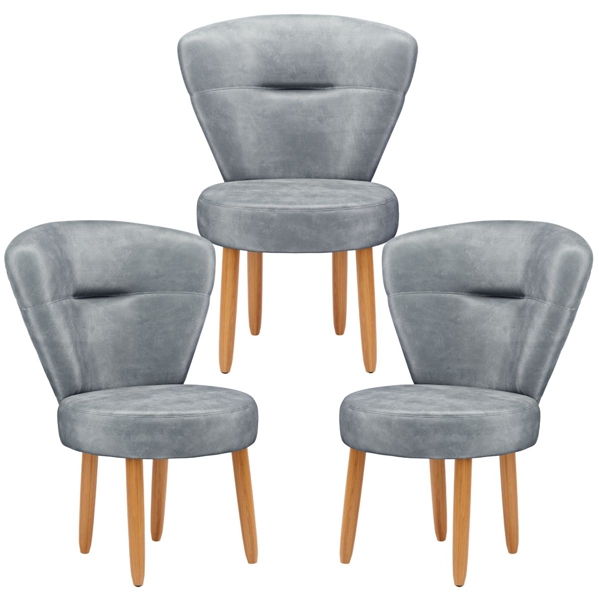 Conjunto 3 Poltronas Estofadas para Sala de Jantar Cozinha Recepção Pés de Madeira Tecido Veludo