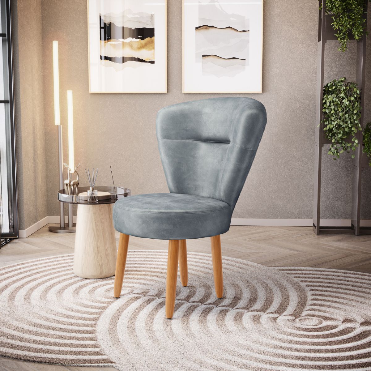 Conjunto 3 Poltronas Estofadas para Sala de Jantar Cozinha Recepção Pés de Madeira Tecido Veludo